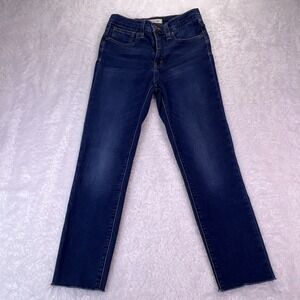 Madewell Jeans 27 Womens 9" Mid-Rise Skinny Crop Raw Hem Stretch Denim Dark Wash